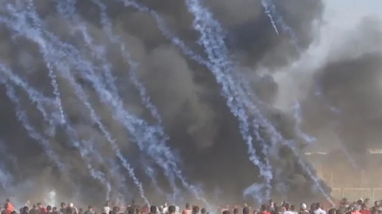 Tear gas canisters rain down over protesters in Gaza