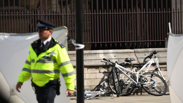 Bicycles on the pavement near the scene of the incident