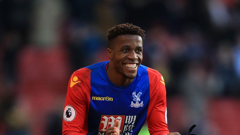 Crystal Palace forward Wilfried Zaha reacting to the comedy dive