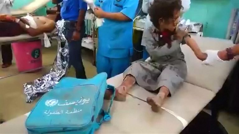 Dozens of people, many of them children, have been killed in a Saudi-led coalition air strike in rebel-held northern Yemen.