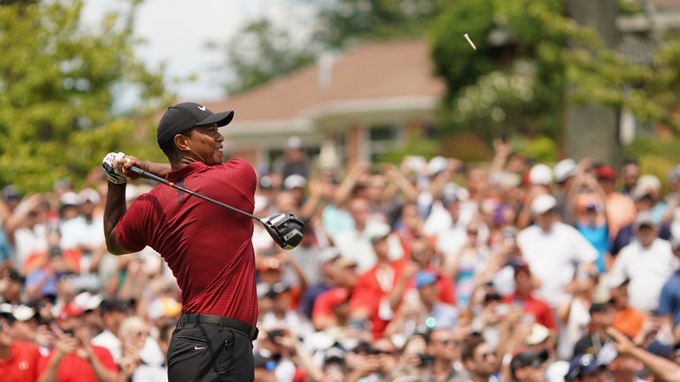 Tiger Woods hangs in there at the turn in the PGA Championship
