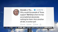 The tweet from 2016 will be displayed on a billboard in Texas