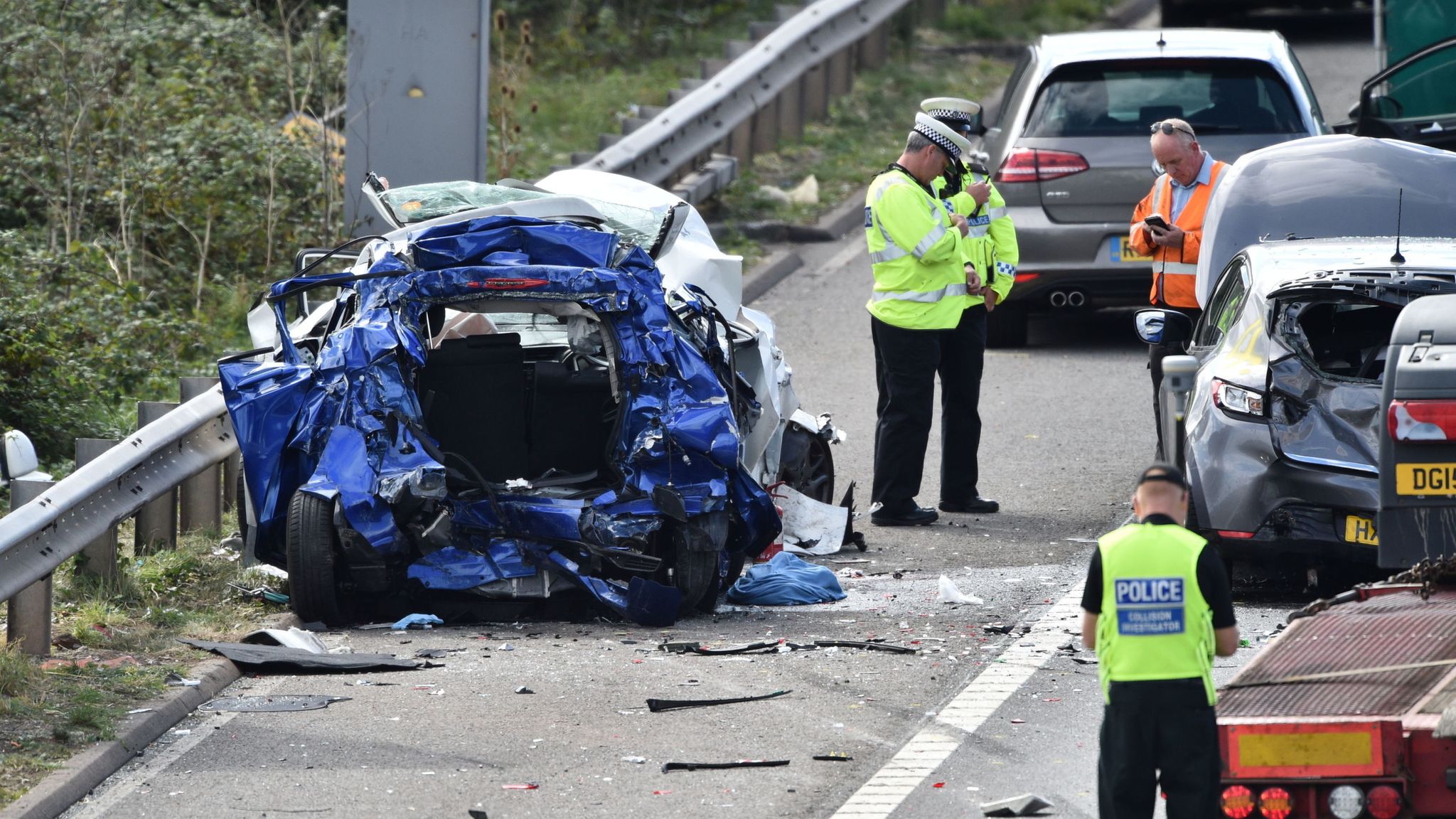 Emergency services at the scene of an accident on the M5 motorway near Taun...