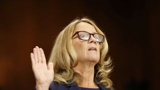 Professor Christine Blasey Ford is sworn in to testify before a Senate Judiciary Committee confirmation hearing for Kavanaugh
