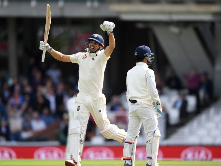 Alastair Cook celebrated the 100 in style