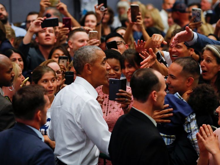 Mr Obama was giving a rally ahead of the midterm elections
