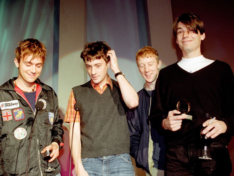 Blur accept the best album award at the 1994 Q Awards