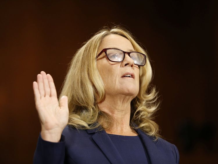 Professor Christine Blasey Ford is sworn in to testify before a Senate Judiciary Committee confirmation hearing for Kavanaugh