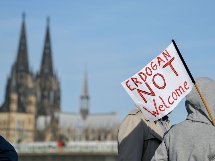 Hundreds protest in German city against Turkish president’s visit