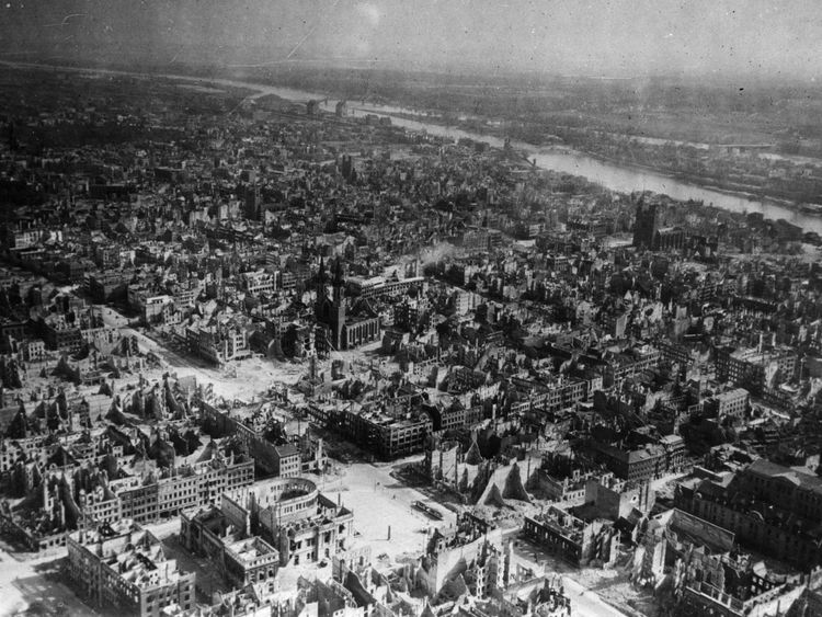 The devastated city of Magdeburg on the Elbe after heavy Allied bombing