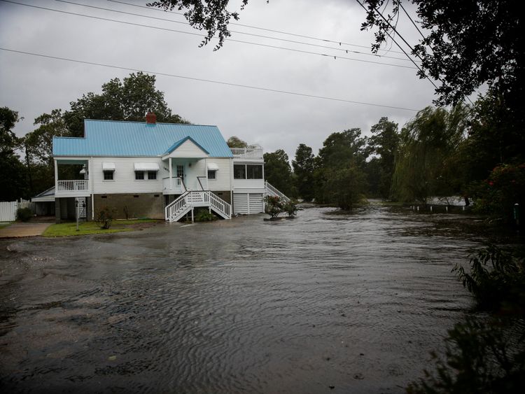 Water from Neuse River floods houses as Hurricane Florence comes ashore in New Bern, North Carolina
