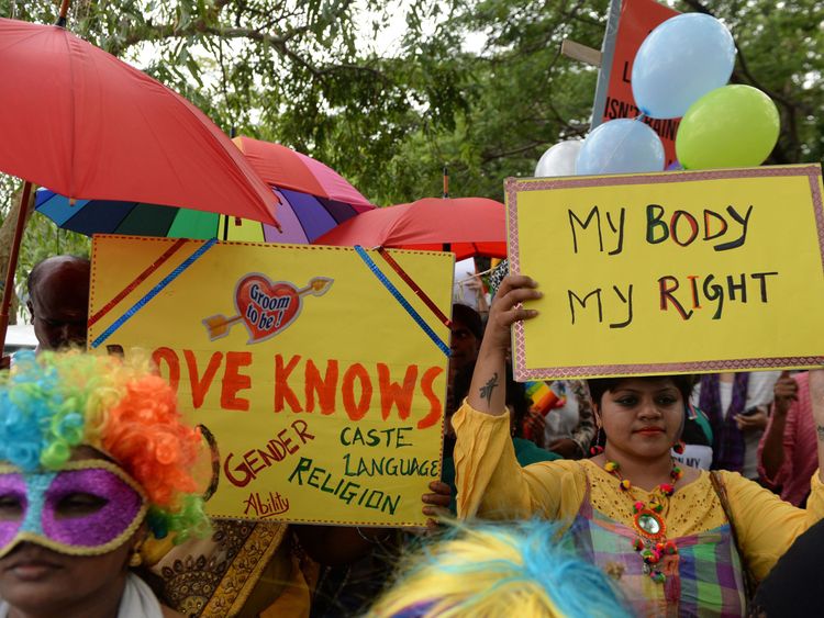 People at a pride event in Chennai in June 