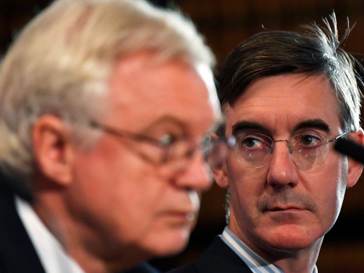 Leading Conservative Party Brexiter Jacob Rees-Mogg and David Davis, the former Sectetary of State for departing the European Union