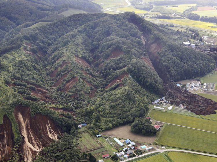 Landslides caused by an earthquake in Atsuma town in Japan&#39;s northern island of Hokkaido