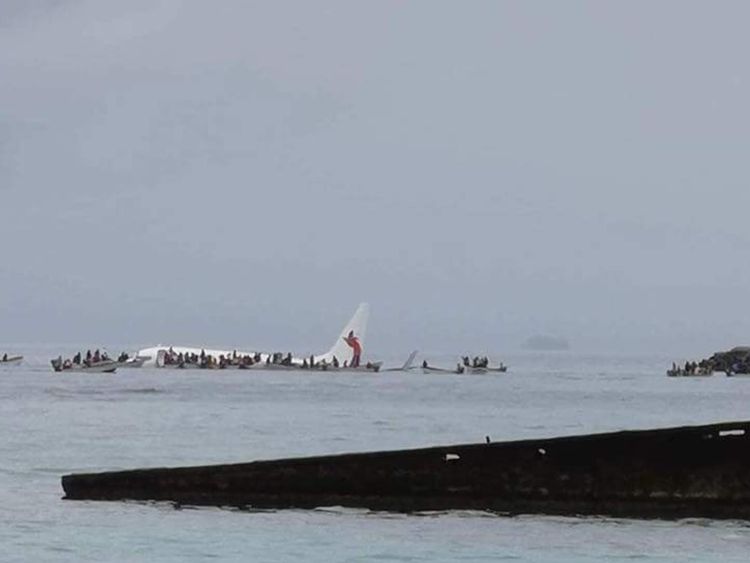 An Air Niugini plane overshot a runway in Micronesia and ended up in the ocean