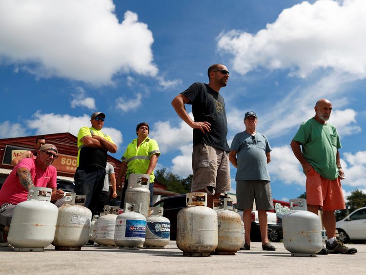 People queue to buy propane in Myrtle Beach, South Carolina, ahead of the arrival of Hurricane Florence