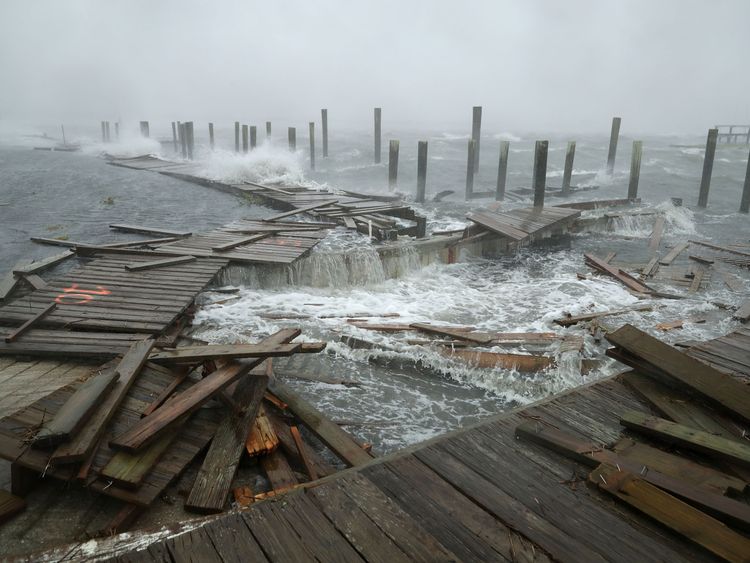 Docks and boardwalks are already being destroyed by Florence&#39;s ferocious winds