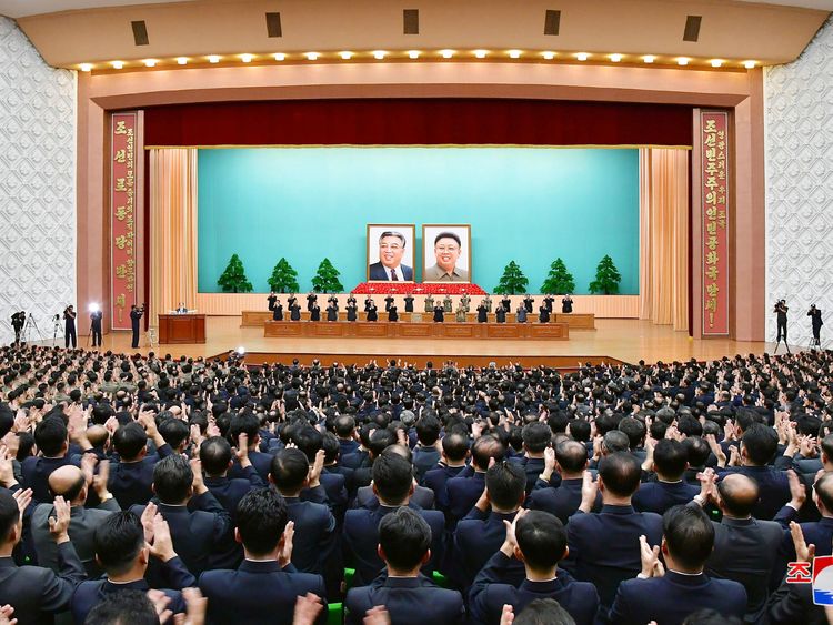 Officials at a ceremony to celebrate the 70th anniversary of North Korea