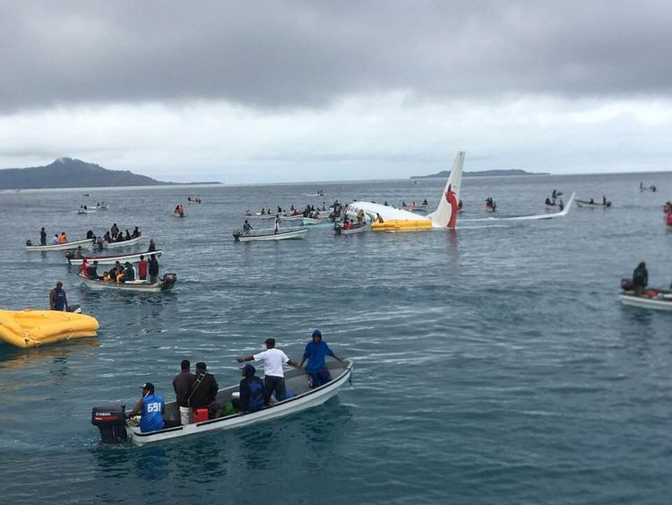 An Air Niugini aircraft flew over a landing strip in Micronesia and found itself in the ocean