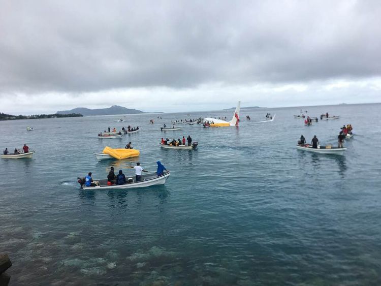 An Air Niugini plane overshot a runway in Micronesia and ended up in the ocean