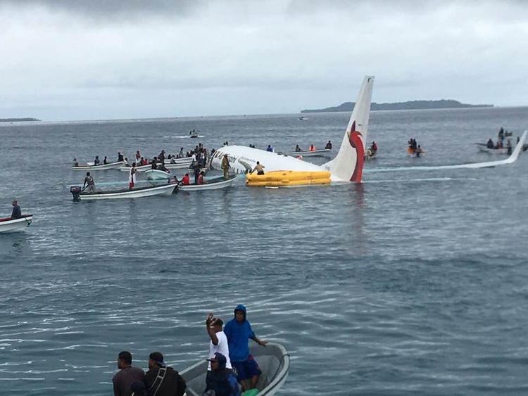 An Air Niugini aircraft flew over a landing strip in Micronesia and found itself in the ocean