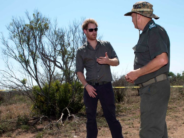 Prince Harry visited a crime scene of where a rhino was killed by poachers in Kruger National Park in 2015