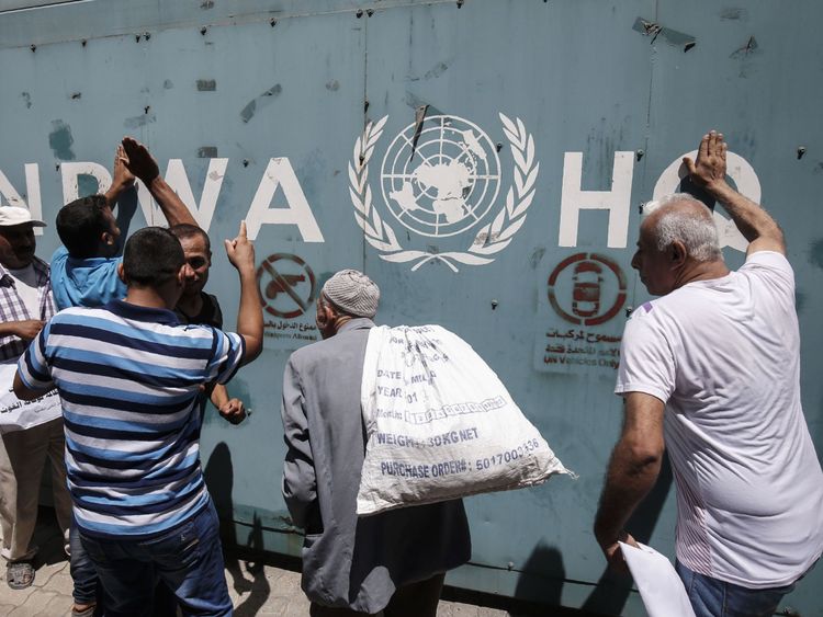 UNRWA workers in Gaza City protest against job cuts in July