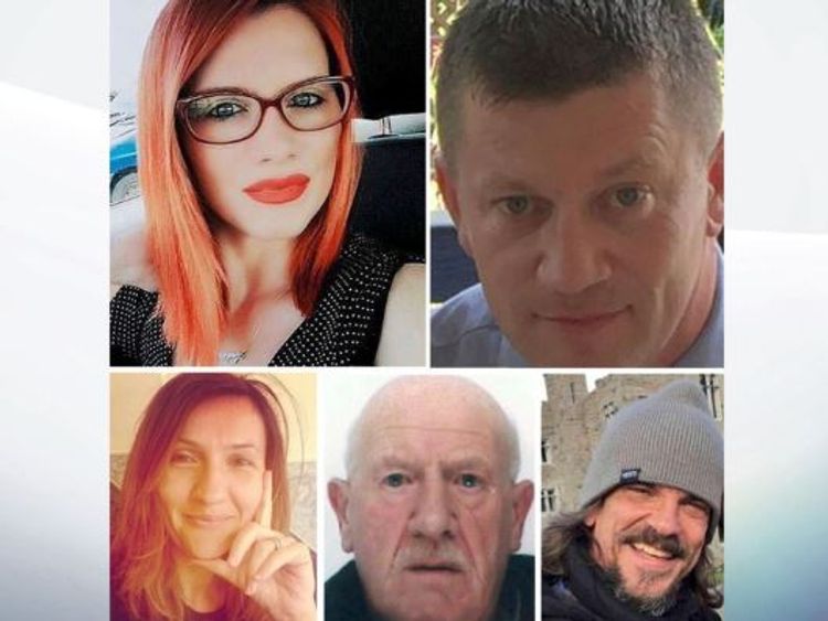 Five people were killed by Masood. Top: Andreea Cristea and Pc Keith Palmer. Bottom: Aysha Frade, Leslie Rhodes and Kurt Cochran