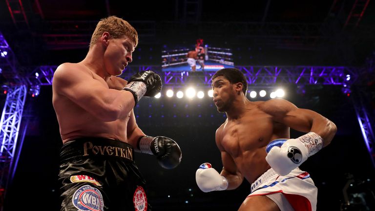 Anthony Joshua and Alexander Povetkin in action at Wembley
