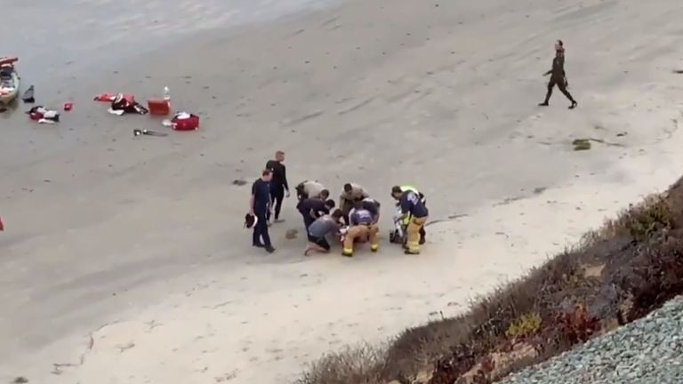 The boy was rescued and made it back to the beach. Pic: @JohnRobbins