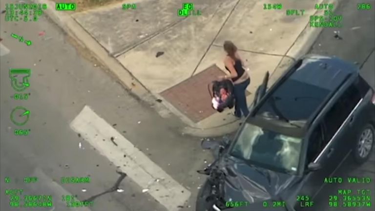 A woman driving an SUV with a baby on board led police on a high-speed chase through San Antonio on June 15, before crashing into another vehicle, running away from the scene with a baby, and attempting to hijack another car.