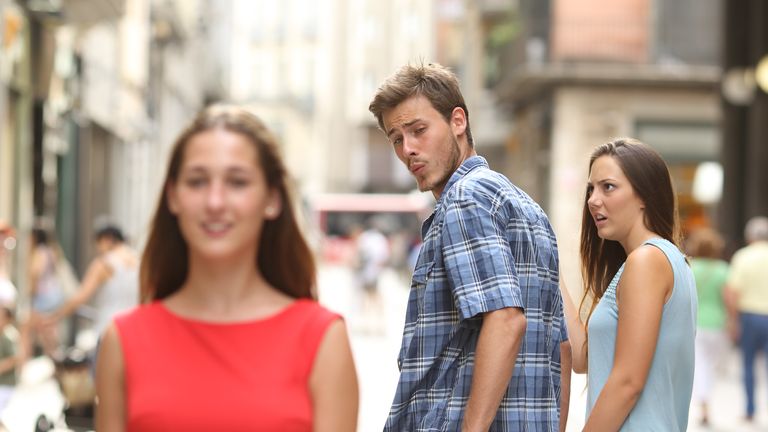The 'distracted boyfriend' photo was taken by Antonio Guillem and used as a meme