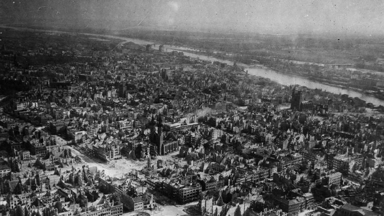 The devastated city of Magdeburg on the Elbe after heavy Allied bombing