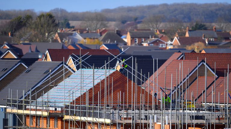 Houses under construction on a new housing development near Kempston in Bedfordshire.