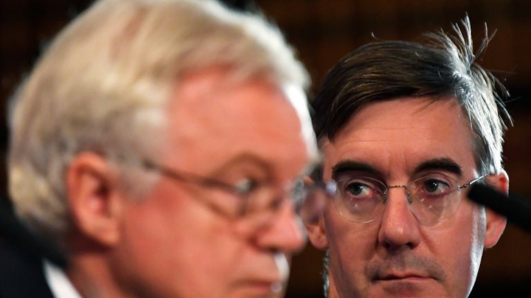 Leading Conservative Party Brexiter Jacob Rees-Mogg and David Davis, the former Sectetary of State for departing the European Union