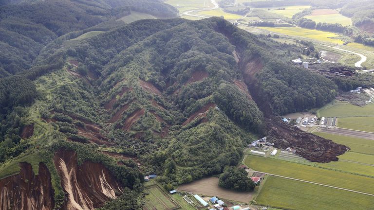 Landslides caused by an earthquake in Atsuma town in Japan's northern island of Hokkaido