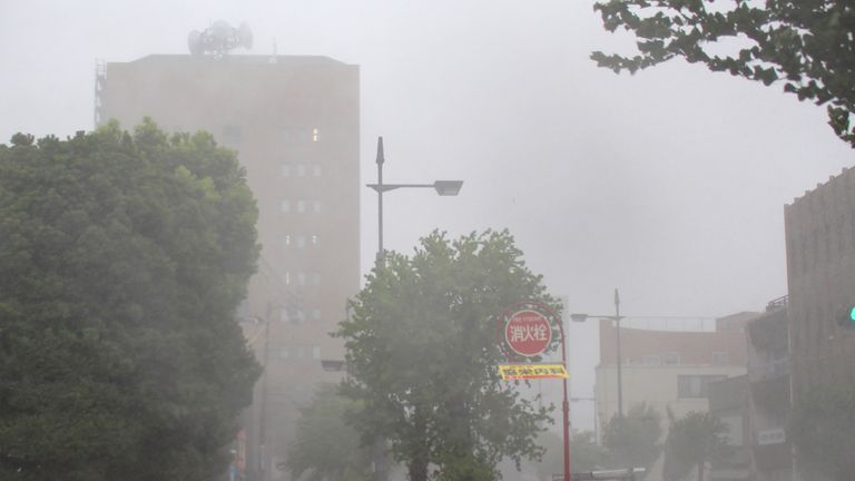 Heavy rain and winds caused by Typhoon Jebi hit the city of Tokushima