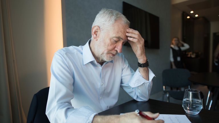 Jeremy Corbyn works on his keynote speech during Labour's conference
