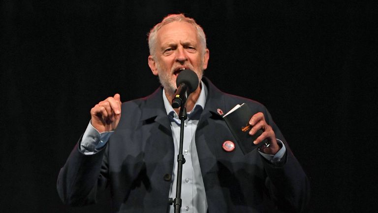 Labour Party leader Jeremy Corbyn speaks at a conference Rally in Liverpool