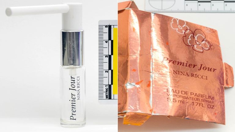 Packaging for a counterfeit bottle of perfume that was recovered from Charlie Rowley&#39;s home after he and his partner Dawn Sturgess were poisoned