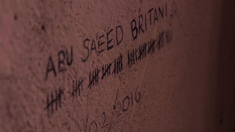 The name of an apparently British victim inscribed on the walls at IS&#39;s death prison in Raqqa