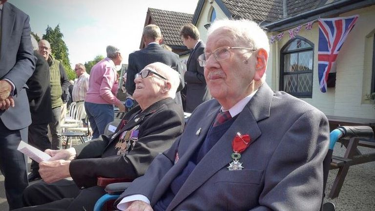 British Normandy veterans 95-year-old Bill Cowley (left) and 100-year-old Ron Trenchard (right) have been presented with France&#39;s highest honour, the Légion d&#39;honneur. Pic: Allied Rapid Reaction Corps
