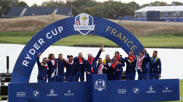 Europe celebrate winning the Ryder Cup at Le Golf National, Paris
