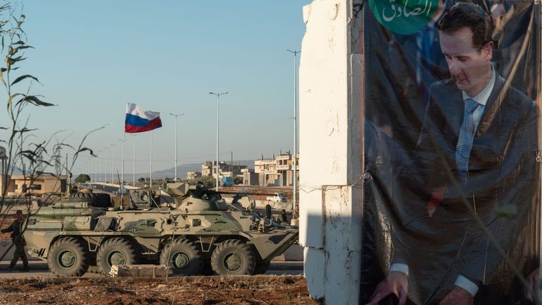 Russian armoured personnel carriers supporting Syrian government troops