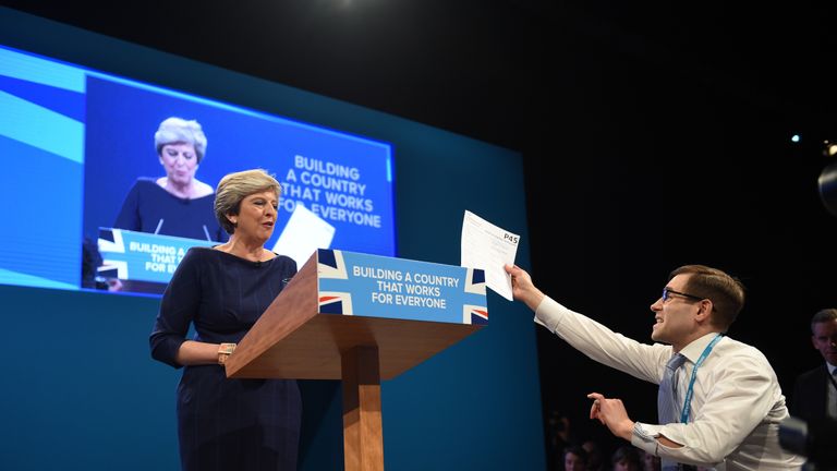 Mrs May was also given a P45 during her keynote speech in Manchester