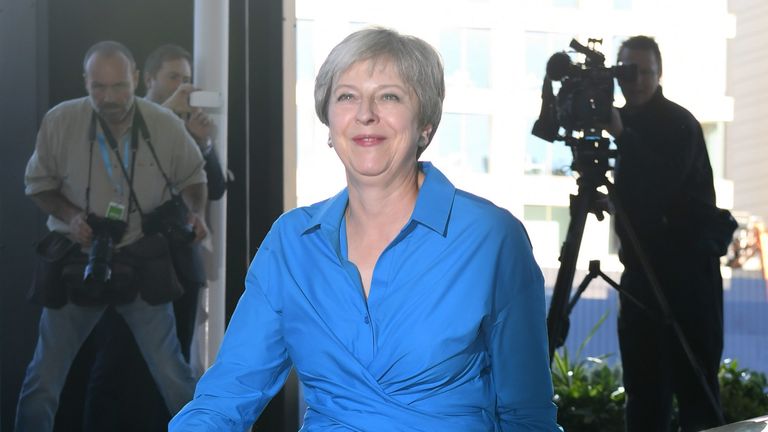 Theresa May arriving at conference on Saturday