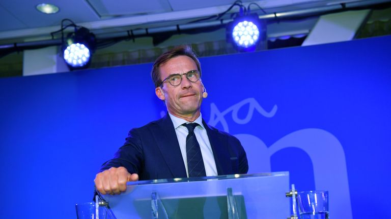 The Moderaterna party leader Ulf Kristersson speaks at the election party at the Scandic Continental hotel in central Stockholm, Sweden September 9, 2018. TT News Agency/Henrik Montgomery/via REUTERS ATTENTION EDITORS - THIS IMAGE WAS PROVIDED BY A THIRD PARTY. SWEDEN OUT. NO COMMERCIAL OR EDITORIAL SALES IN SWEDEN.