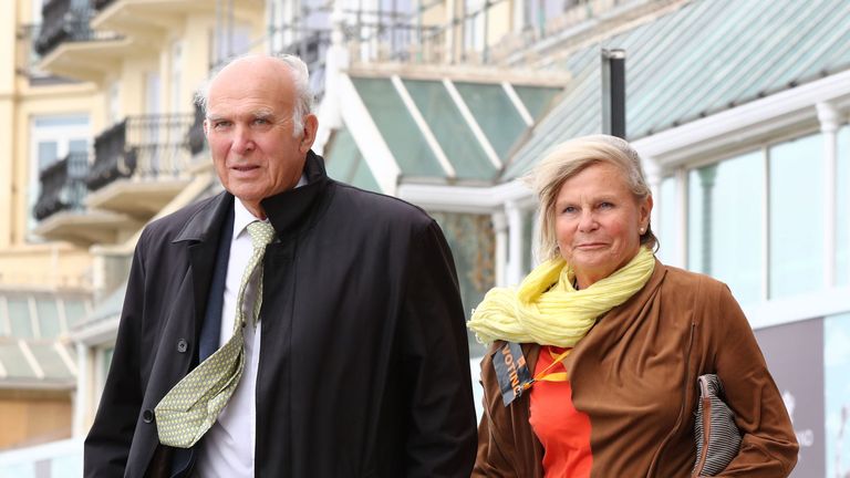 Liberal Democrats Leader Sir Vince Cable, accompanied by his wife Rachel arrives to speak at the Liberal Democrats Autumn Conference in Brighton