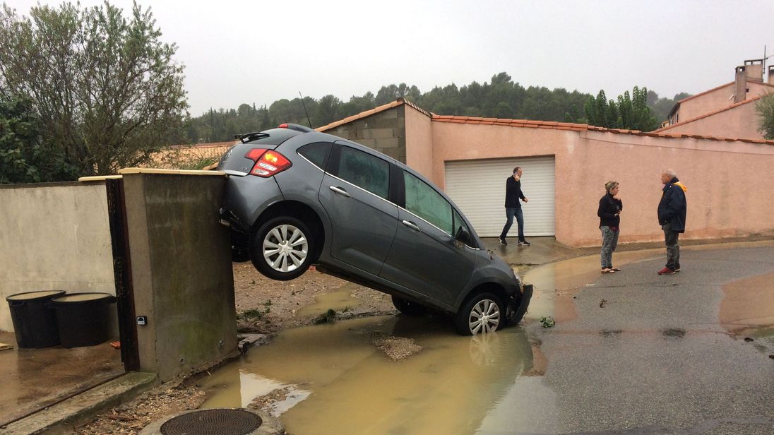 The wreckage after flooding in Villegailhenc near Carcassone