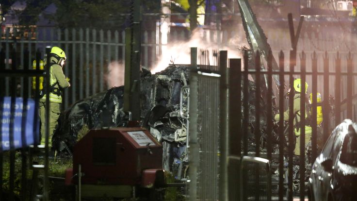 Soccer Football - Premier League - Leicester City v West Ham United - King Power Stadium, Leicester, Britain - October 27, 2018 General view of the wreckage of the helicopter belonging to Leicester City owner Vichai Srivaddhanaprabha that crashed outside the King Power Stadium REUTERS/Andrew Yates EDITORIAL USE ONLY. No use with unauthorized audio, video, data, fixture lists, club/league logos or "live" services. Online in-match use limited to 75 images, no video emulation. No use in betting, ga